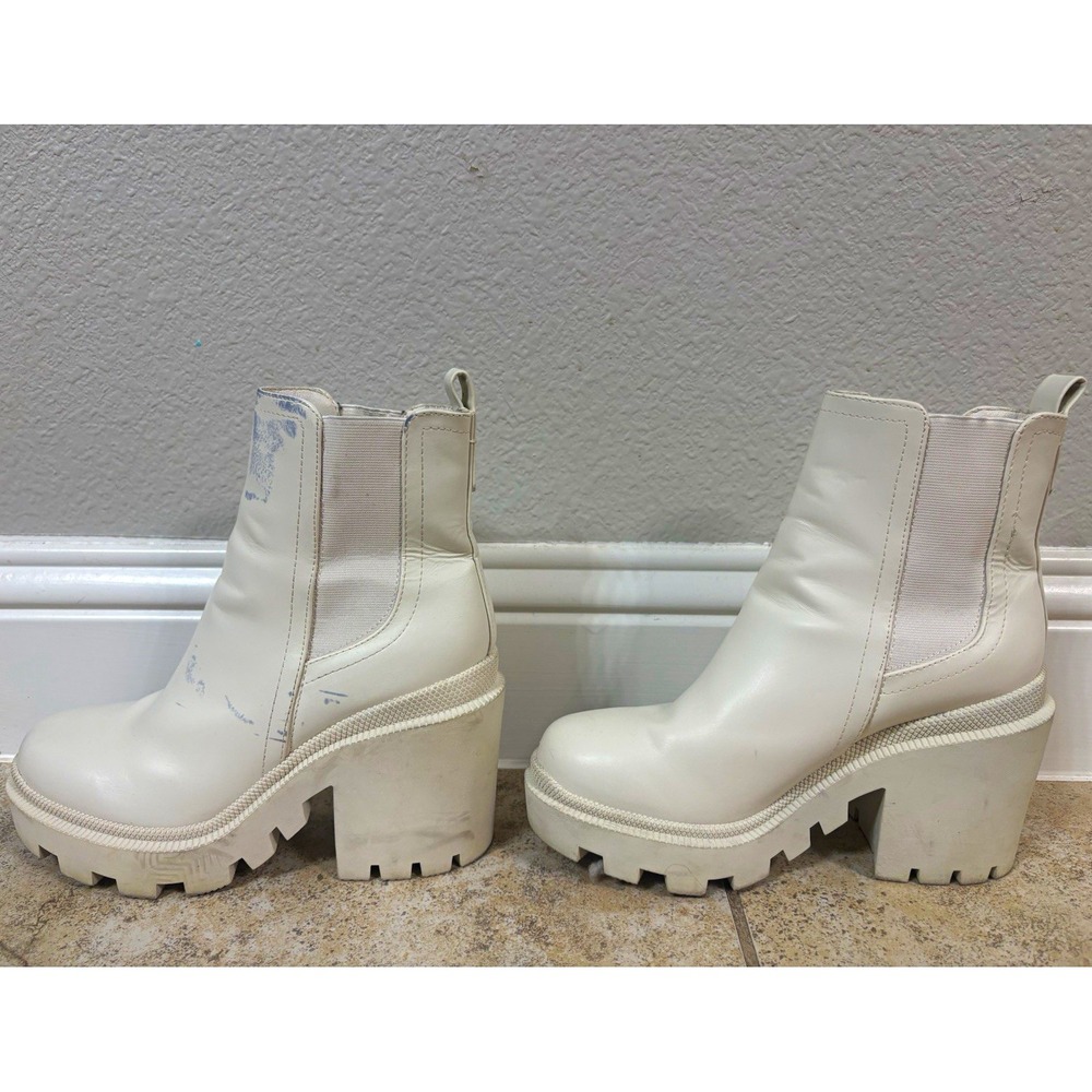 Nine West Women's White Platform Lug Sole Ankle Boots Round Toe Size 7M